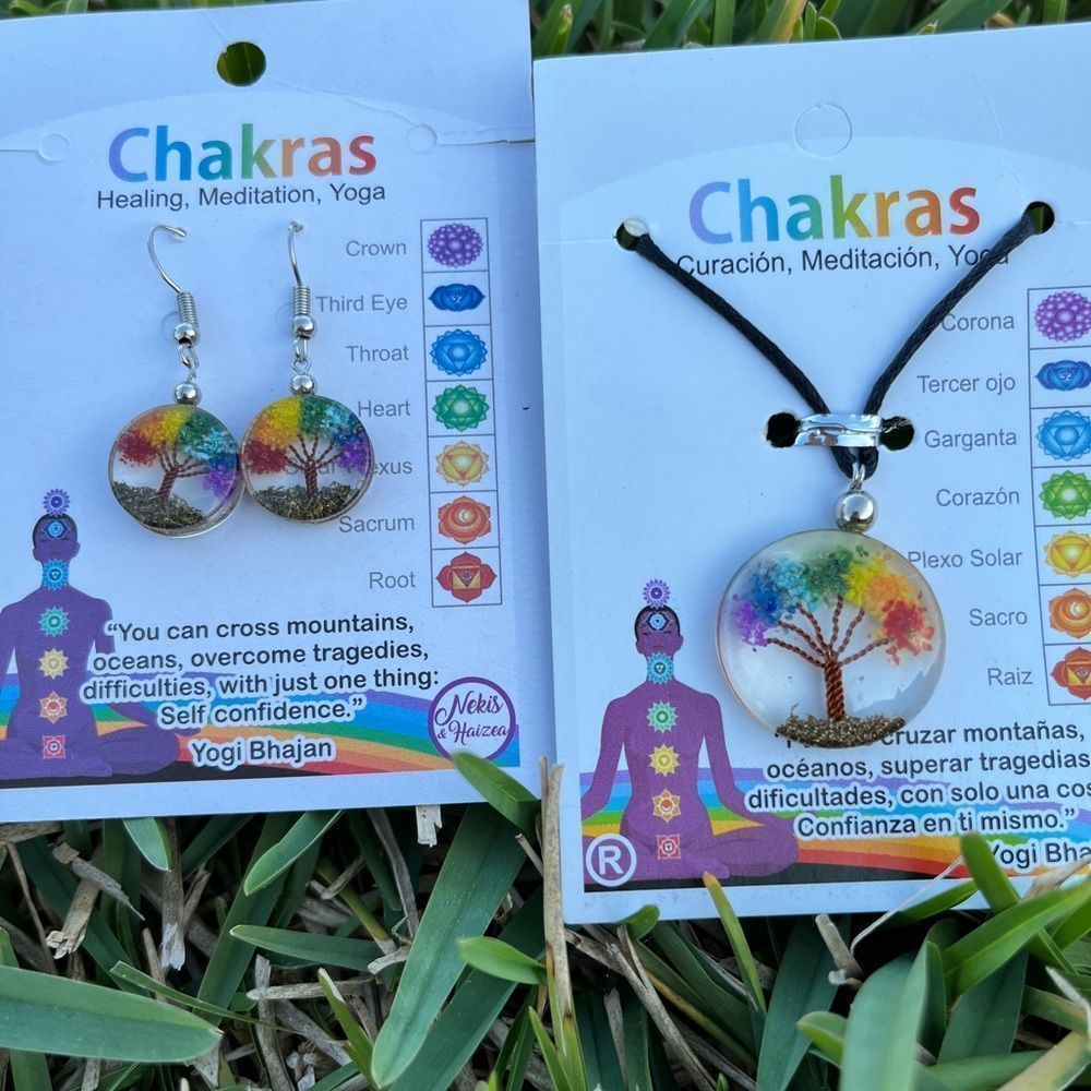 Chakras tree of life multicolor earrings and necklace